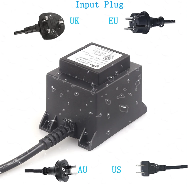CE ETL  Certificated AC AC Adaptor 12VAC 3A 36VA  IP68  Waterproof Transformer 24VAC 1.5A With US UK EU AU Plug Outdoor Adaptors