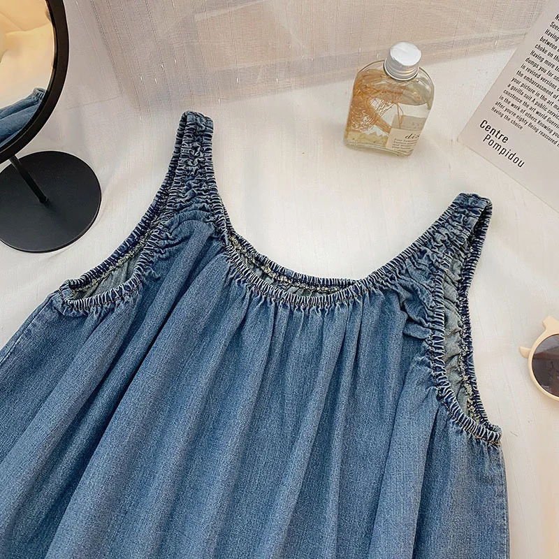 New Boutique Summer Children Denim Vest Sleeveless Fashion Teenagers Girls Blouses