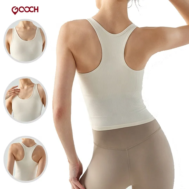 Top Quality Medium Support Yoga Bra Workout Running Fitness Vest Racerback Rib Fabric Sleeveless Gym Leisure Tank Top