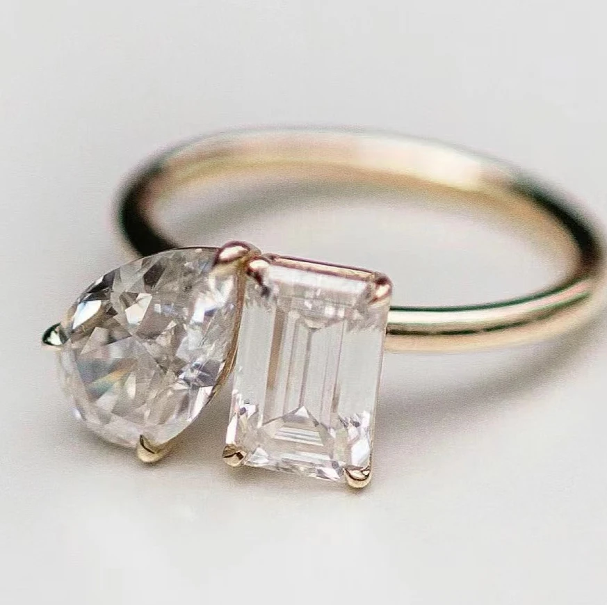 Toi et Moi engagement Ring with Lab-grown Diamonds Custom 14K 18K Gold GIA/IGI Certificated Wedding Band lab CVD diamond