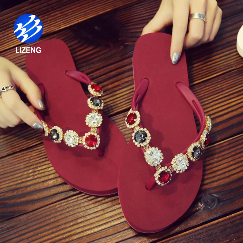 
2020 Rhinestone Beaded Bohemian Dress Flip Flop Slippers For Female 
