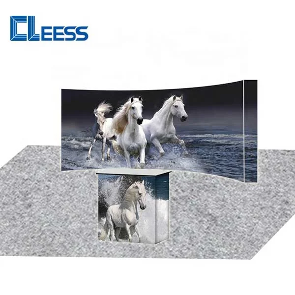 Easy Stand And Light Weight Portable Folding Back Light 10 Ft Curved Pop Up Product Display Standee