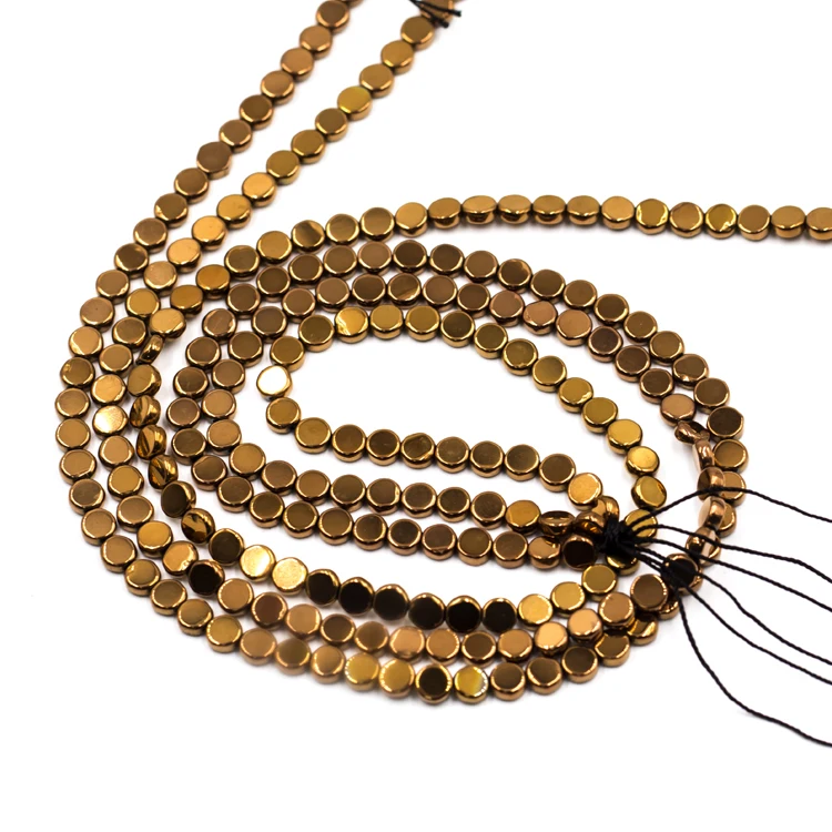 Magnetic hematite beads natural hematite stone beads coin shape hematite flat beads for jewelry making