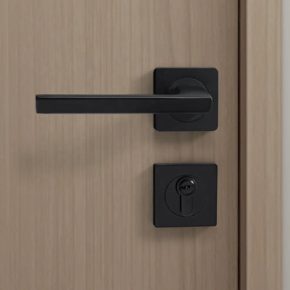 Yonfia A8231R10 matt black solid aluminium interior door handles home bedroom mortise lever door handle black for wood door