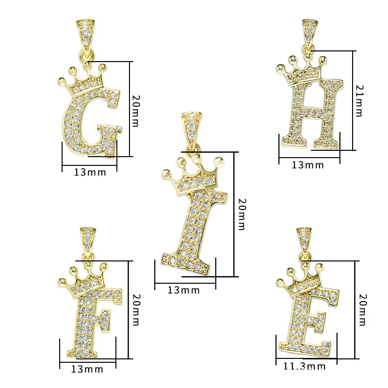 26 Capital Letters Fashion Crown Pendant Gold Plated Alloy Zircon Initial Pendent