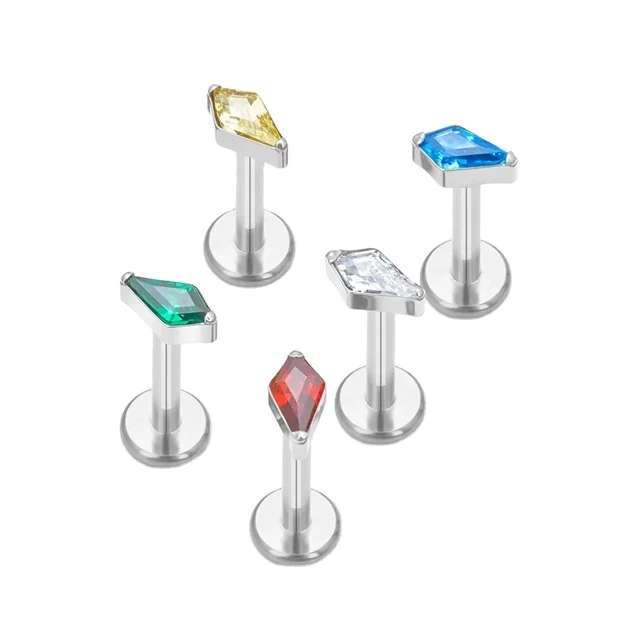 Stylish Astm F136 Titanium Rhombus Crystal Stud Piercings Cartilage Tragus Earrings Lip Ring Helix Jewelry Piercing