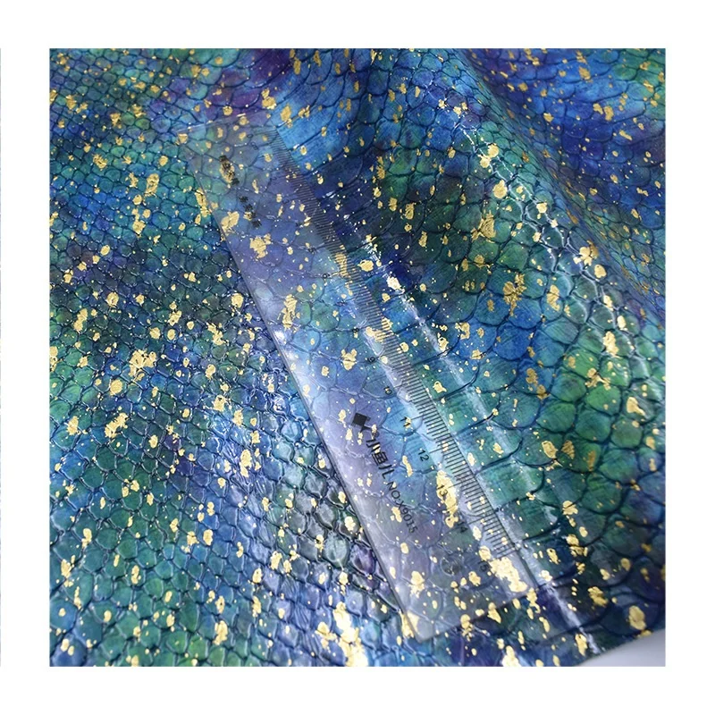 New Metallic Gold Foiled Python Snake Leather Animal Snake Skin PU Embossed Faux Leather  for Bags Shoes Wallets