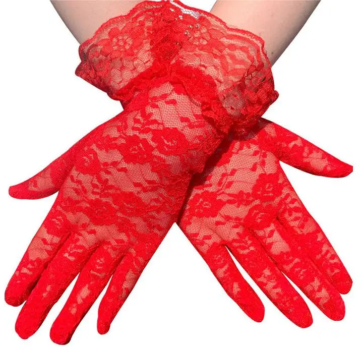 Women Fashion Elegant Short Lace Gloves Courtesy Summer Gloves For Dinner Parties Wedding Gloves For Women
