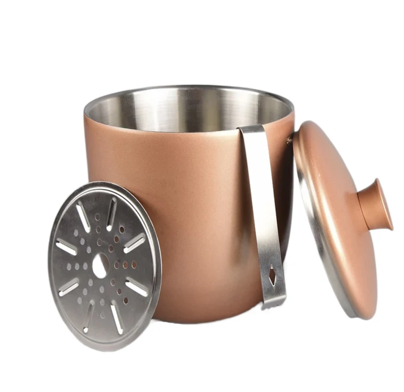Hot sale metal ice bucket stainless steel double wall silver gold ice bucket with lid