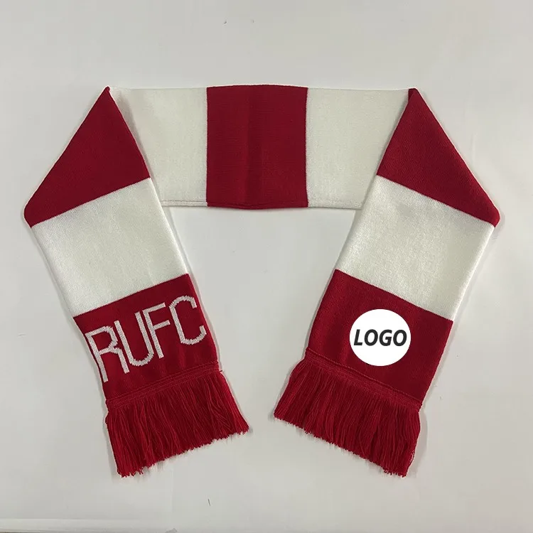 OEM Promotional Customized Acrylic Knitted Football Fan Soccer Scarf Custom Winter Scarf Knitting Scarves Winter Hat Gloves Set