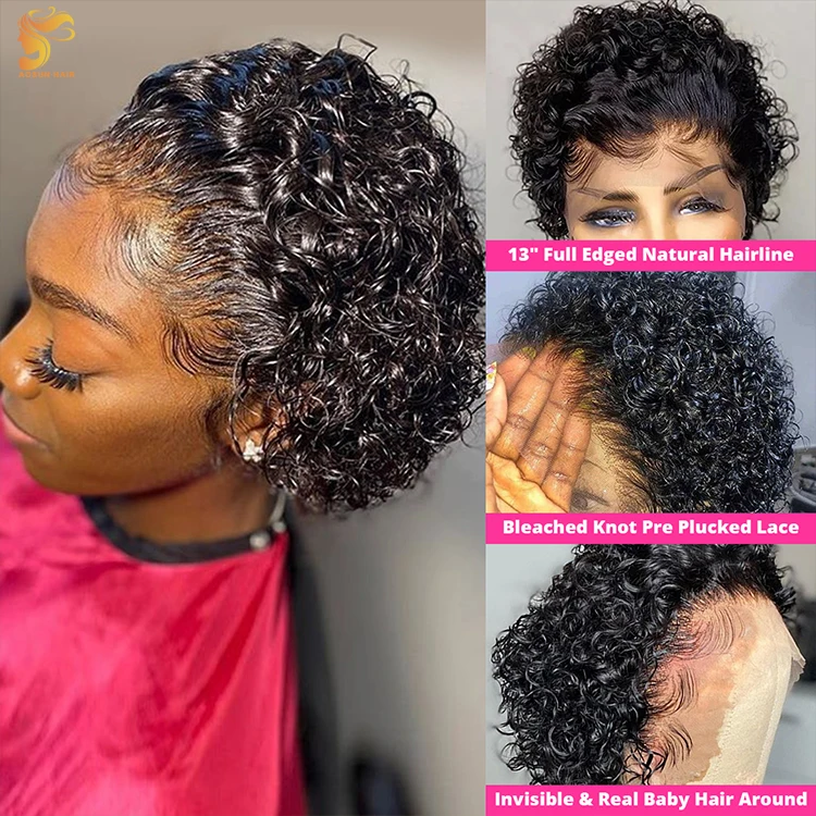 Aosun Bob Pixie Curls Lace Frontal Wig With Baby Hair, Wholesale Summer Pixie Cut Wigs, T Part Curly Pixie Wigs For Black Women