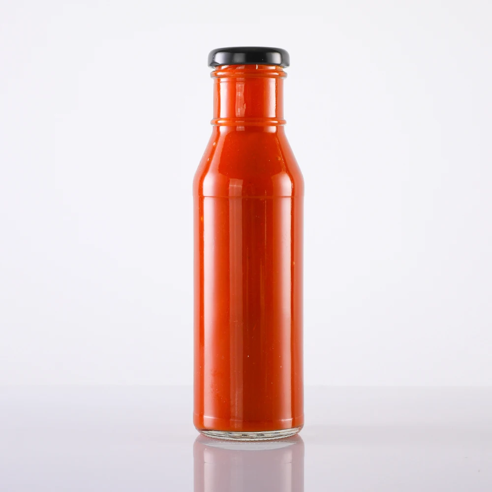 Free Sample 230ml 250ml 8oz Tall Round Clear Soy Sauce Salsa Sriracha Teriyaki Sauce Glass Bottles with Metal Screw Lids
