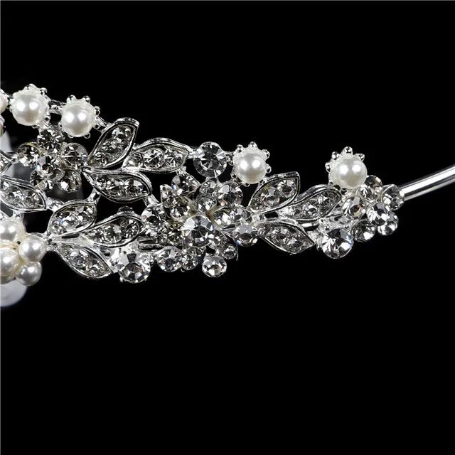 New High Quality Crystal Rhinestone Pearl Froal Wedding Headpiece Bridal Tiara Crown for Pageant