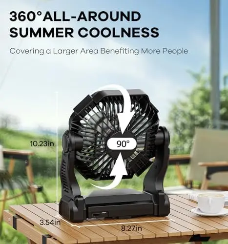 Portable Battery Operated Fan with LED Lantern Outdoor Small Rechargeable Personal Multifunction Floor Fan