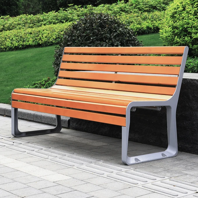 Metal stainless steel park bench with backrest solid wood garden bench outdoor patio aluminum wooden benches for public area