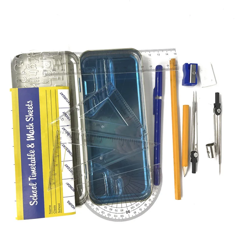 Хит продаж в наличии 14 шт. Металлический Набор для математики Оксфорд ящик инструментов школьника
