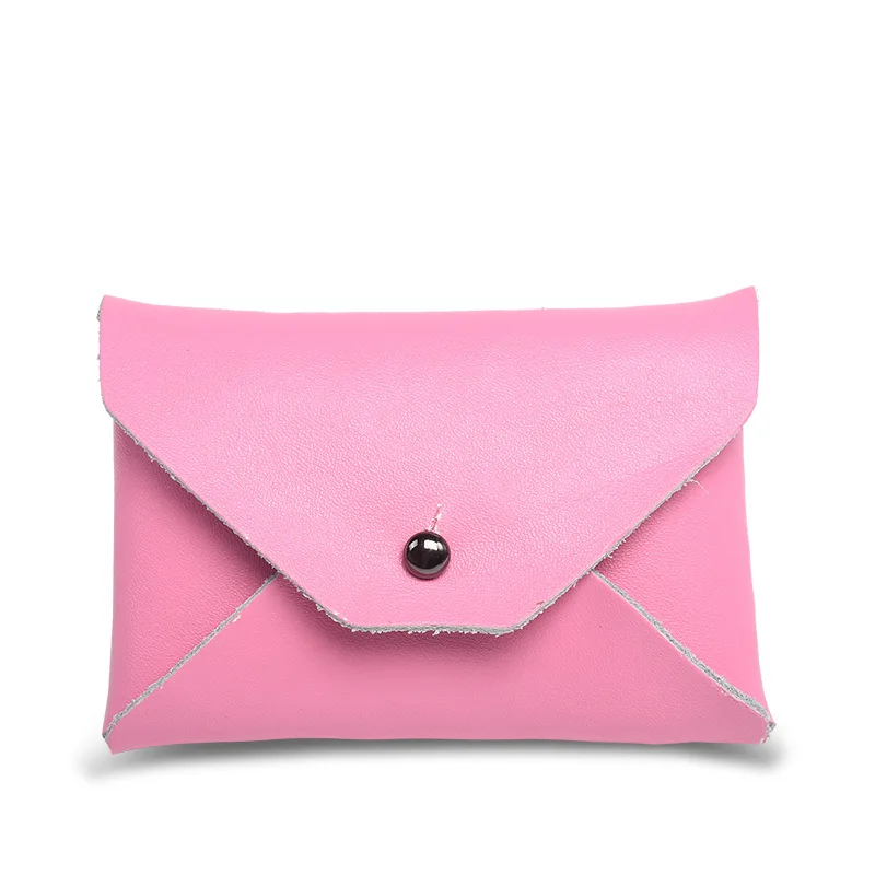 ya194 Custom Logo Handmade Genuiine Leather Square Minimalist Envelope Card Wallet for Women Cash Card Envelopes Wallet