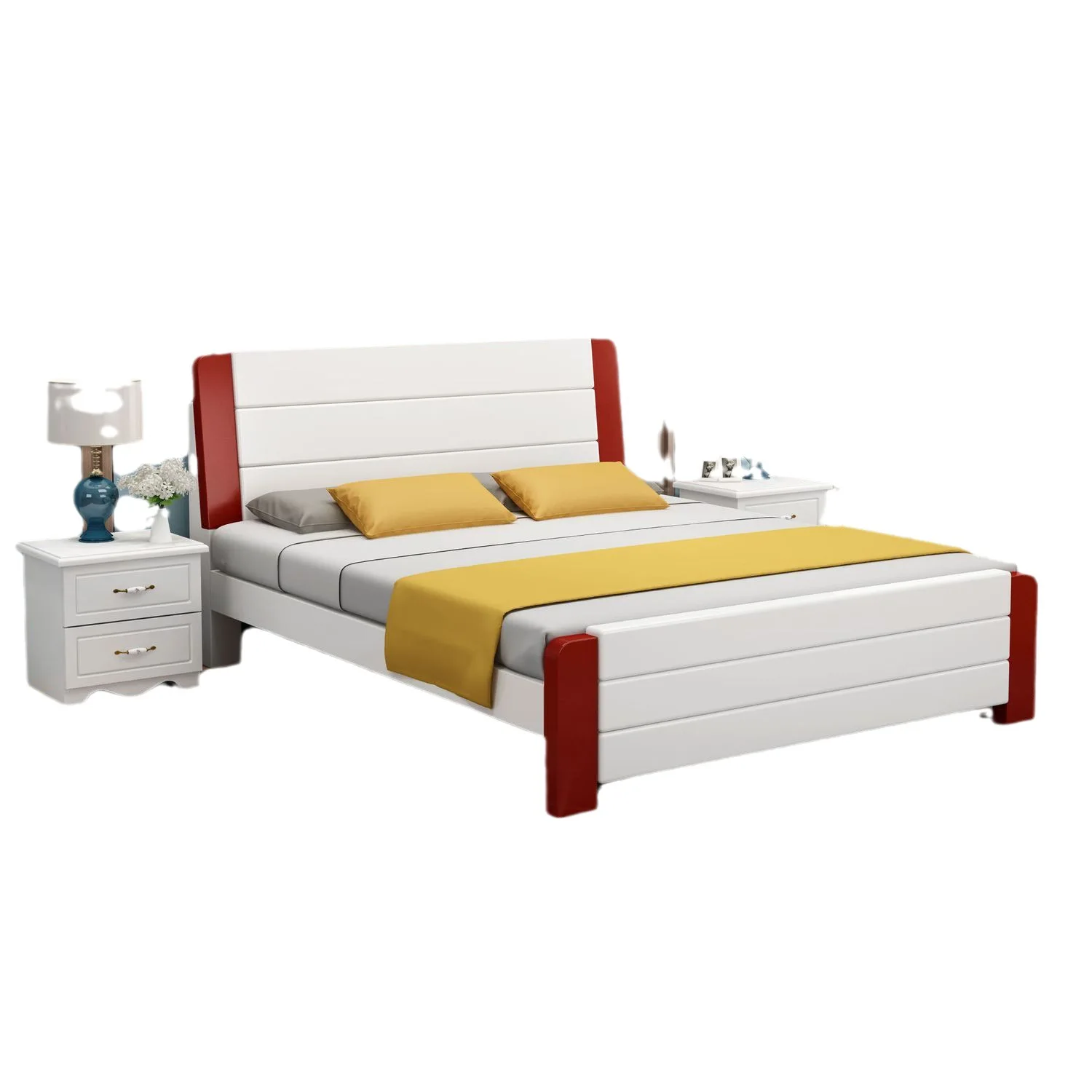 Simple modern solid wood oak double bed queen size bed black walnut solid wood color optional bed frame luxury hotel furniture