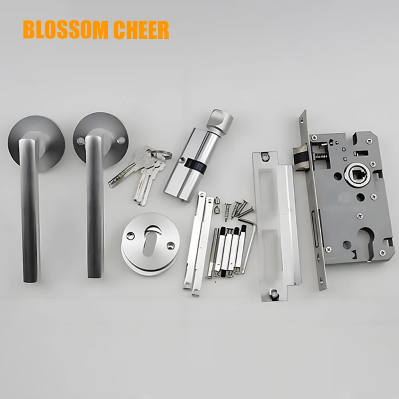 Door Lever Mortise Handle Wooden Set Bedroom Room Modern Tubular Black Latch Key 58 Mute Lock Body Alumina Lock Cylinder