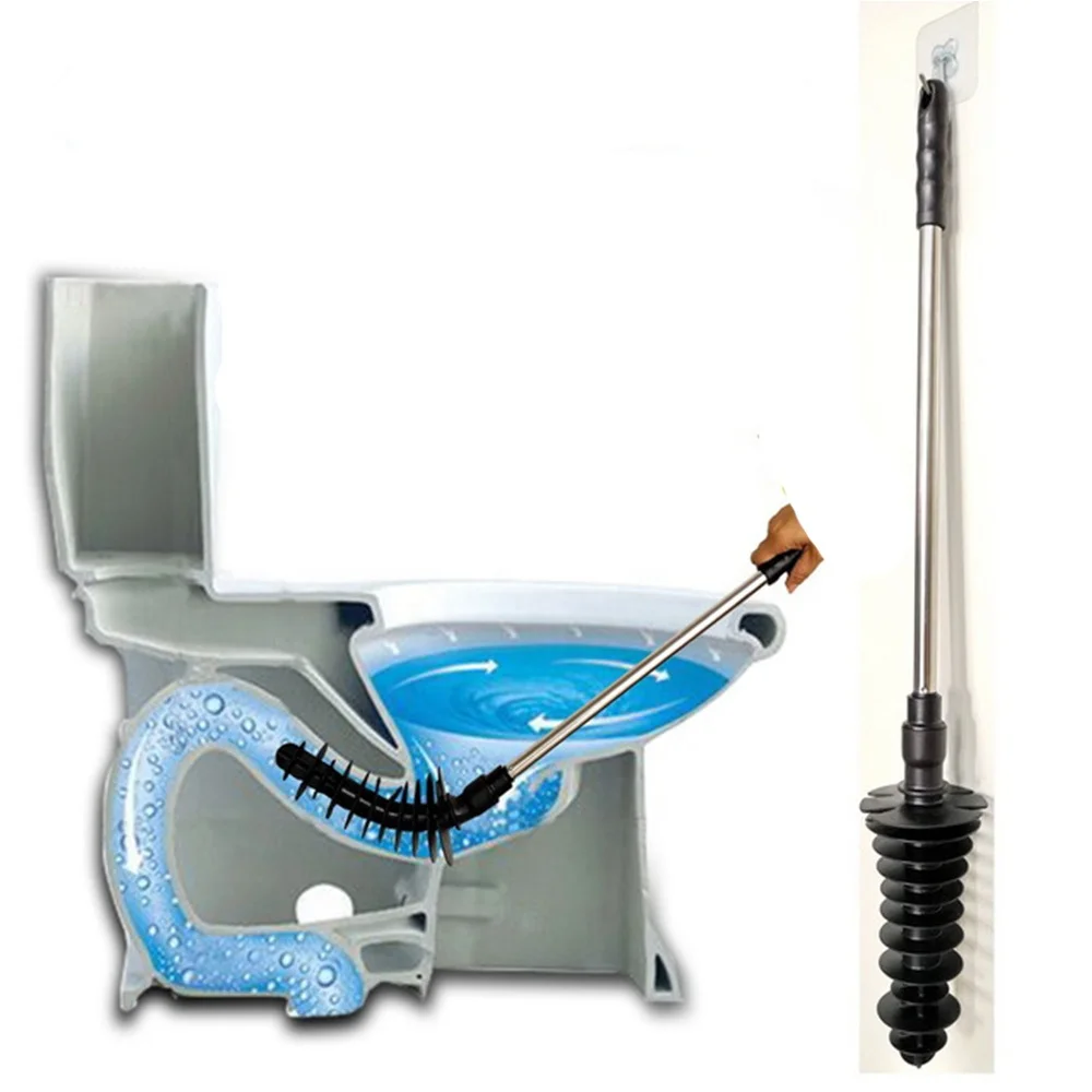 
2020 NEW Piston Type Toilet Dredge Clog Remover Head Bathroom Plunger Toilet Dredge Tool 