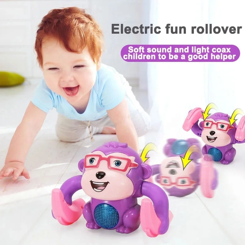 Flipping voice control tumbling monkey toy rollover electric induction rolling animal toy for children with lighting and music