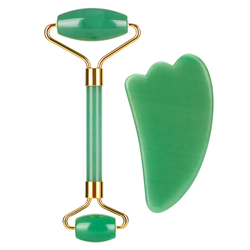 
facial roller massager face lifting cosmetic roller set gua sha green jade roller for face and eye 