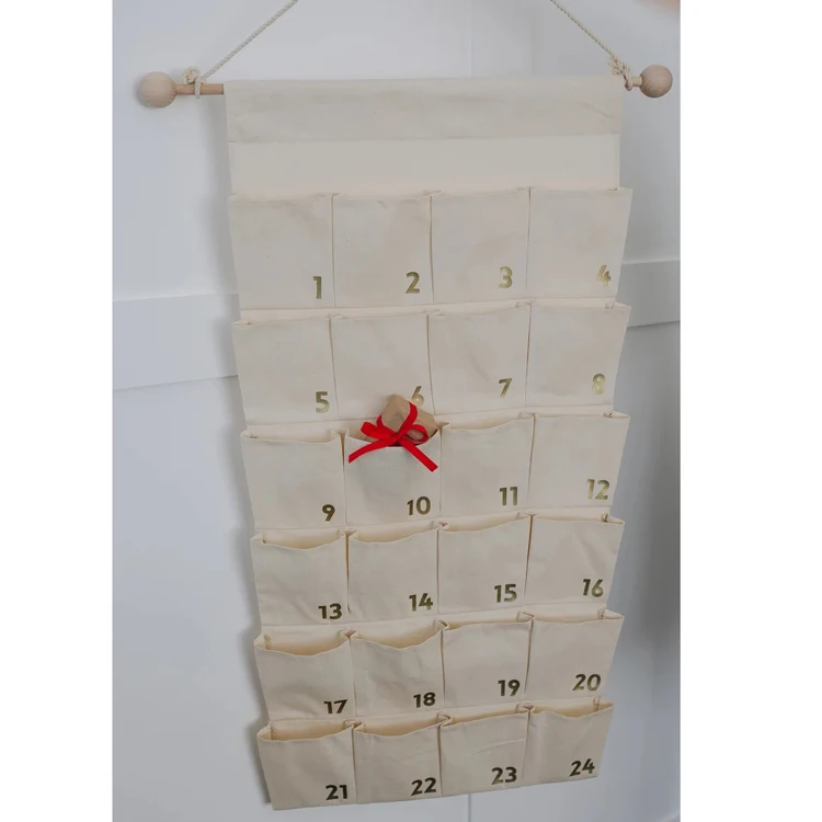 Green Christmas Advent Calendar 24 Days Custom Empty Giant Fabric Cotton Canvas Blank Christmas Countdown Calendar For Kids