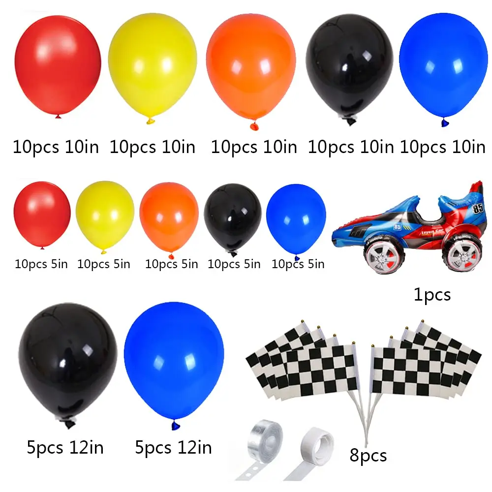 121 Pcs Racing Car Balloons Arch Garland Kit Decorations, Race Car Foil Balloons Checker Flag for Monster Truck Party