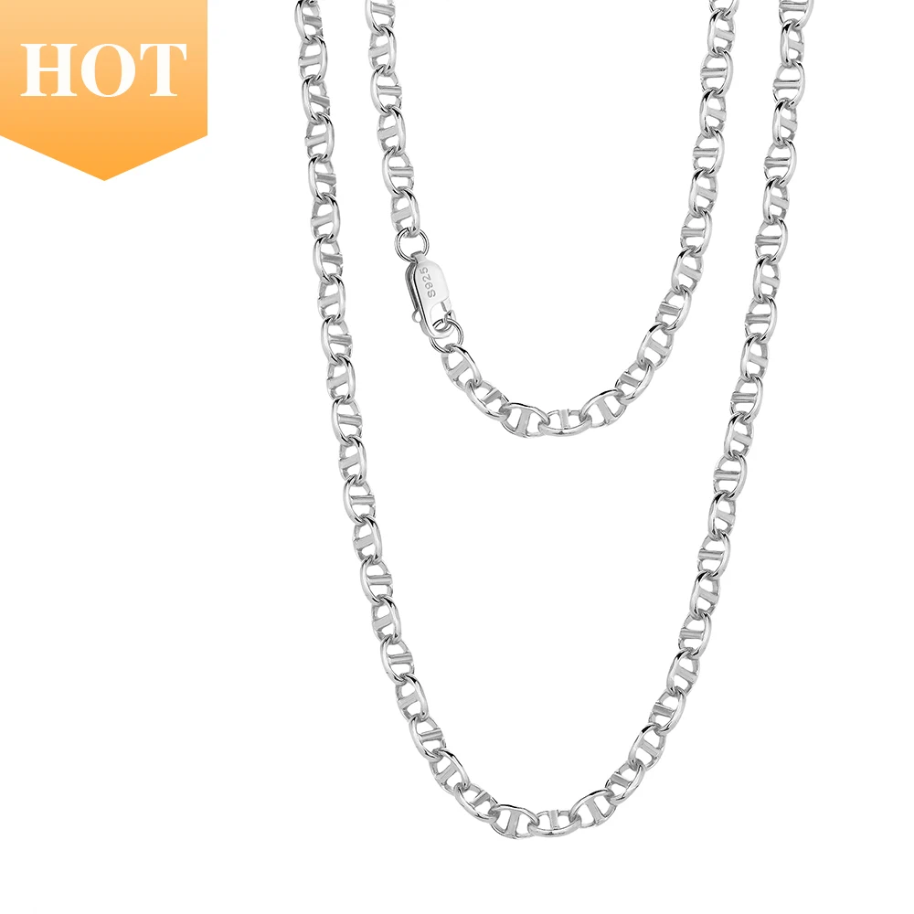 Factory Wholesale 5mm Flat Mariner Silver Necklace Chain 925 Sterling Mens Chain Fine Jewelry with Diamond and Gold Material