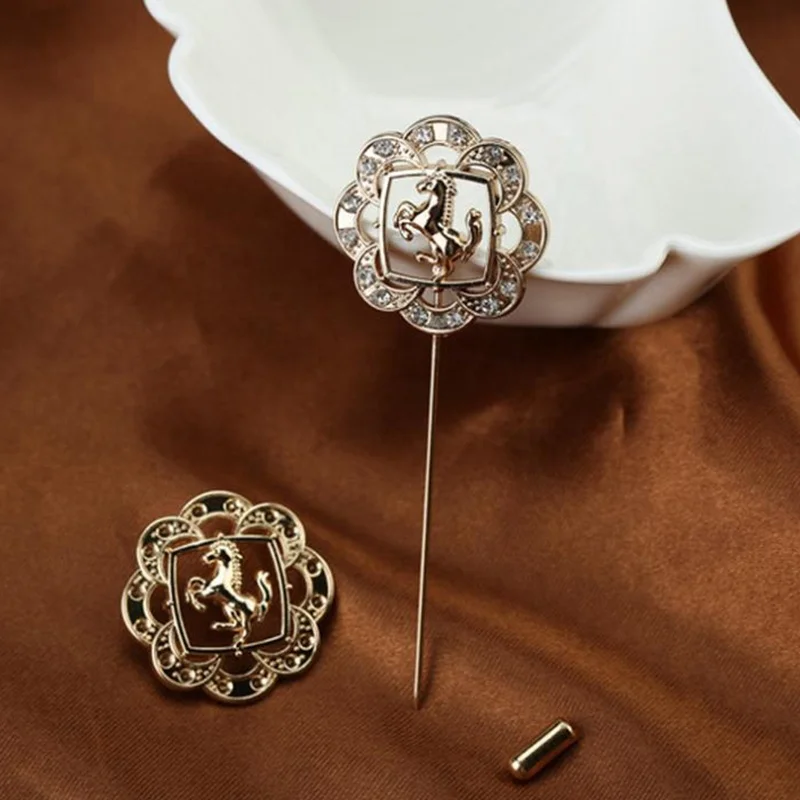 fashion handmade gold horse flower alloy brooch lapel pin for mens suits
