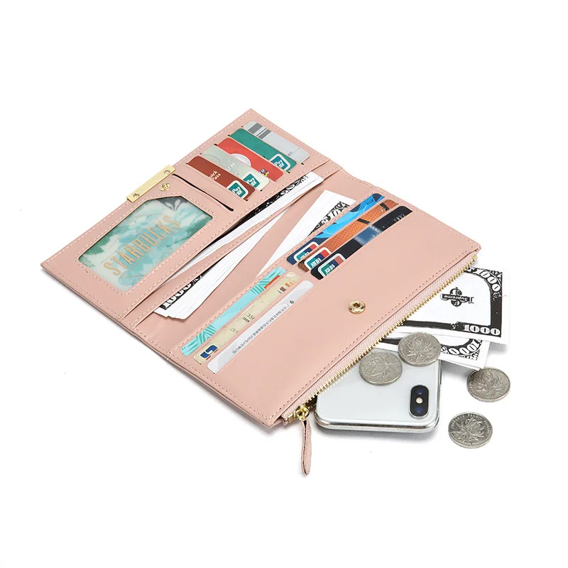Slim wallet pu leather credit card holder female phone case wristlet wallet mini wallet for girls