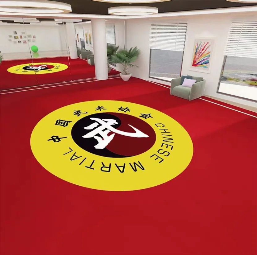 Welcome red logo hot sales printed shaped art deco wrestling mat cover wushu venue carpet