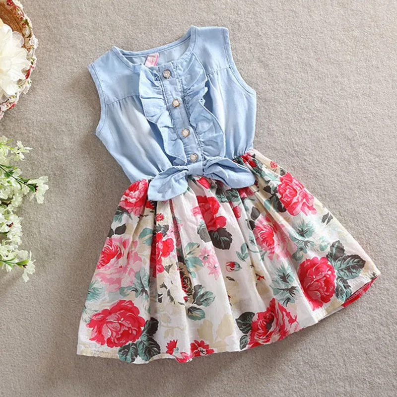 
Summer Mother and Daughter Dresses Family Matching Clothes Women Kids Girl Ruffles Sleeveless Floral Dress Elegant Flower Outfit 