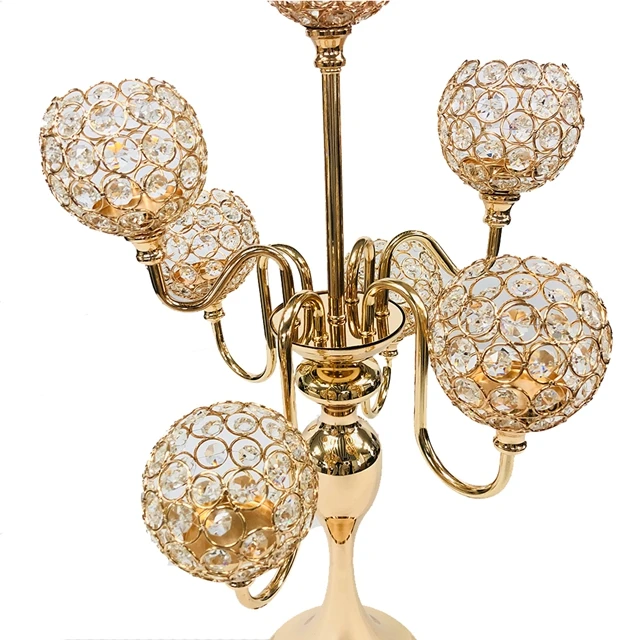 Crystal 5 Arms Gold Color Wedding Tall Crystal Candelabra Centerpiece For Table Decoration candle holder