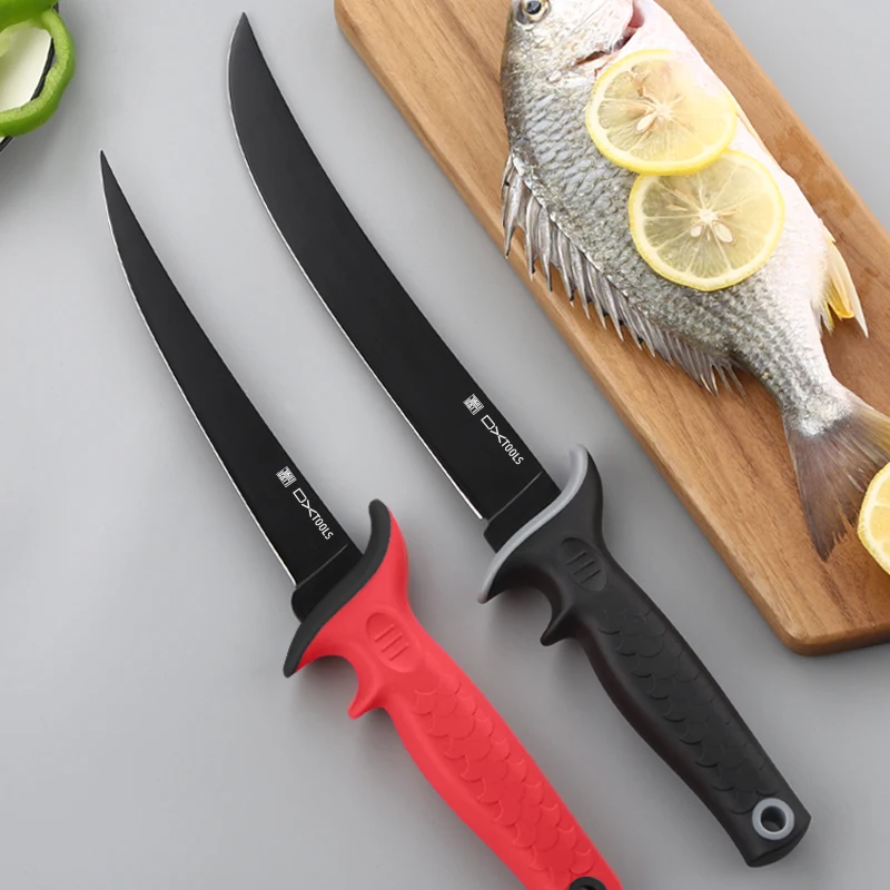 DXTOOLS 7 Inch Ultra Flex Tapered Fillet Knife with Non-Slip Grip Handle5Cr15MoV Stainless Steel Blade Synthetic Sheath for Fish