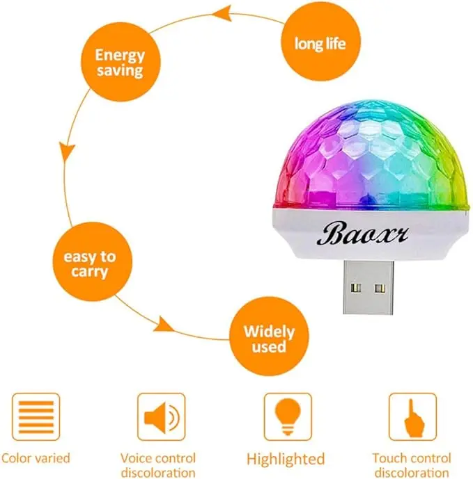 HOT Mini Magic Ball Sound Control USB DJ Lights Disco Party Wedding Show Bar Portable USB Mini Disco Ball Lights for Stage Show