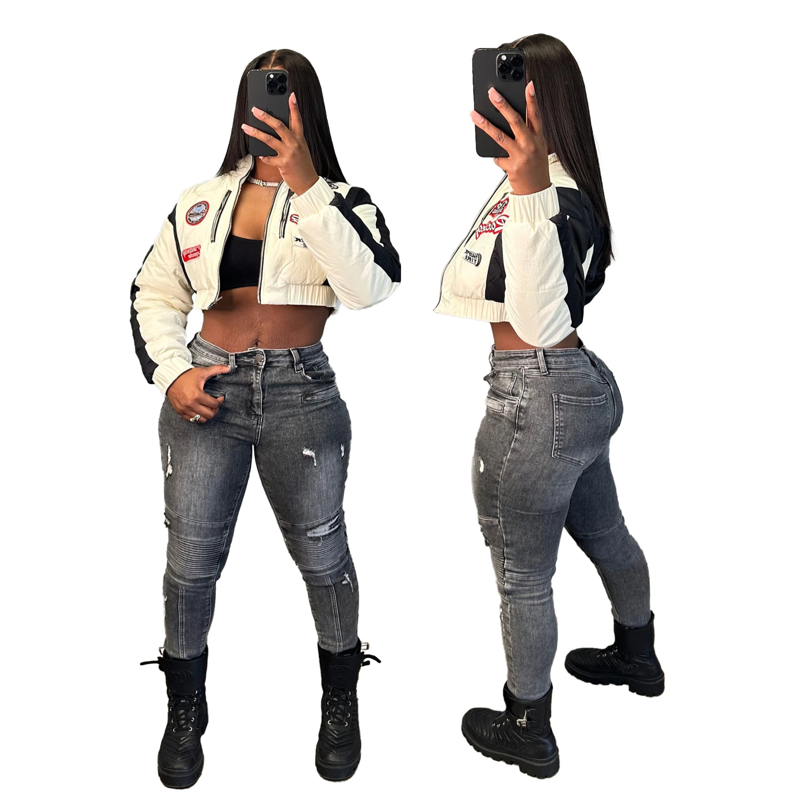 Wholesale Stretch Denim Jeans Women High Waist Solid Color Trousers Women Pencil Pants Skinny Hole Women Jeans