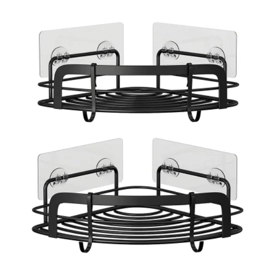 Kitchen Metal Corner Storage Rack Shelf with Adhesive Triangle Punch-Free Wall Mounted Toilet Bathroom Shower