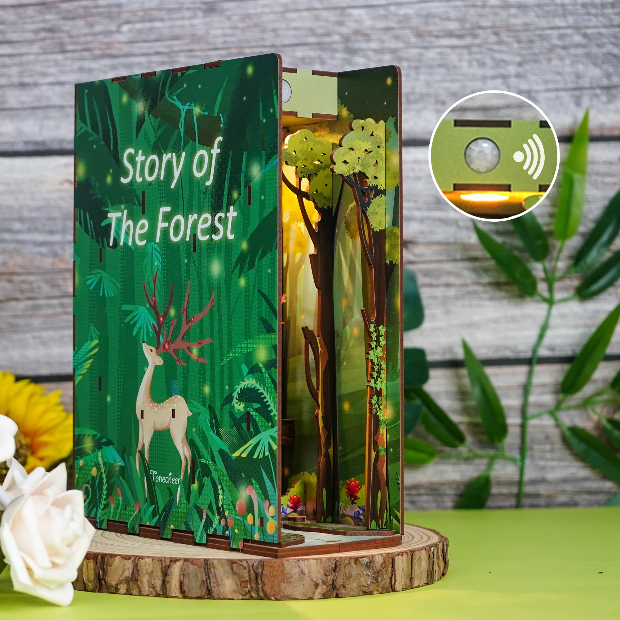 Tonecheer Story of The Forest Bookend 3D Wooden DIY Miniature House Book Nook