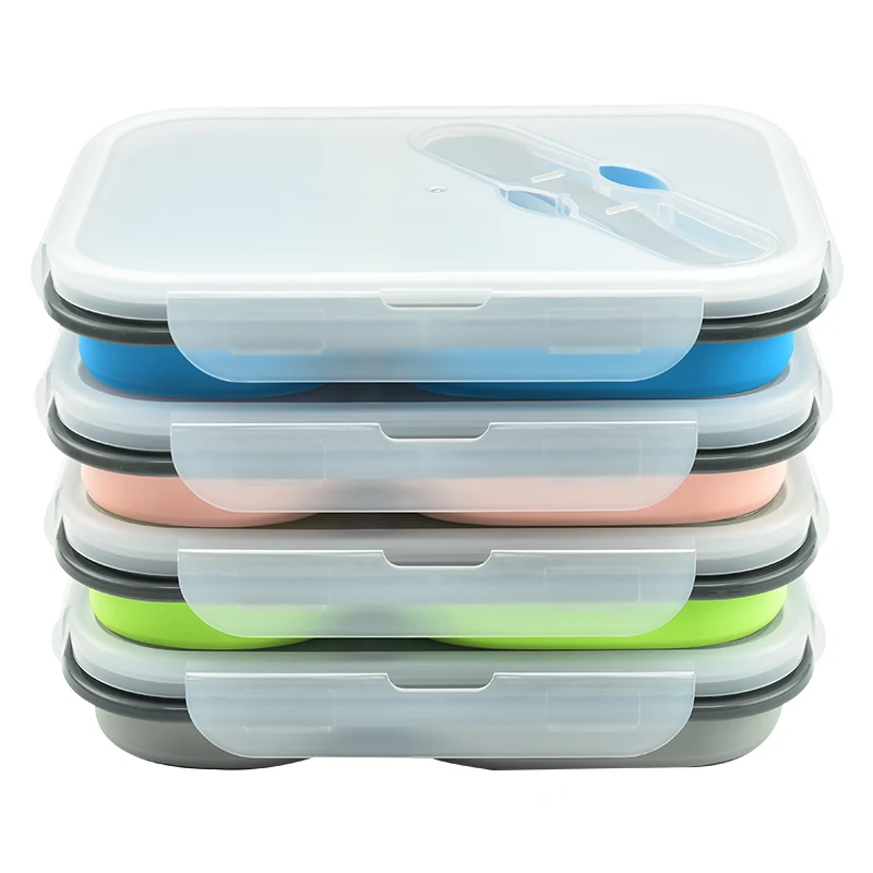 New Foldable Portable 2 Components Silicone Bento Box Durable Convenient Use Lunch Box Vegetables Fruits Storage Container