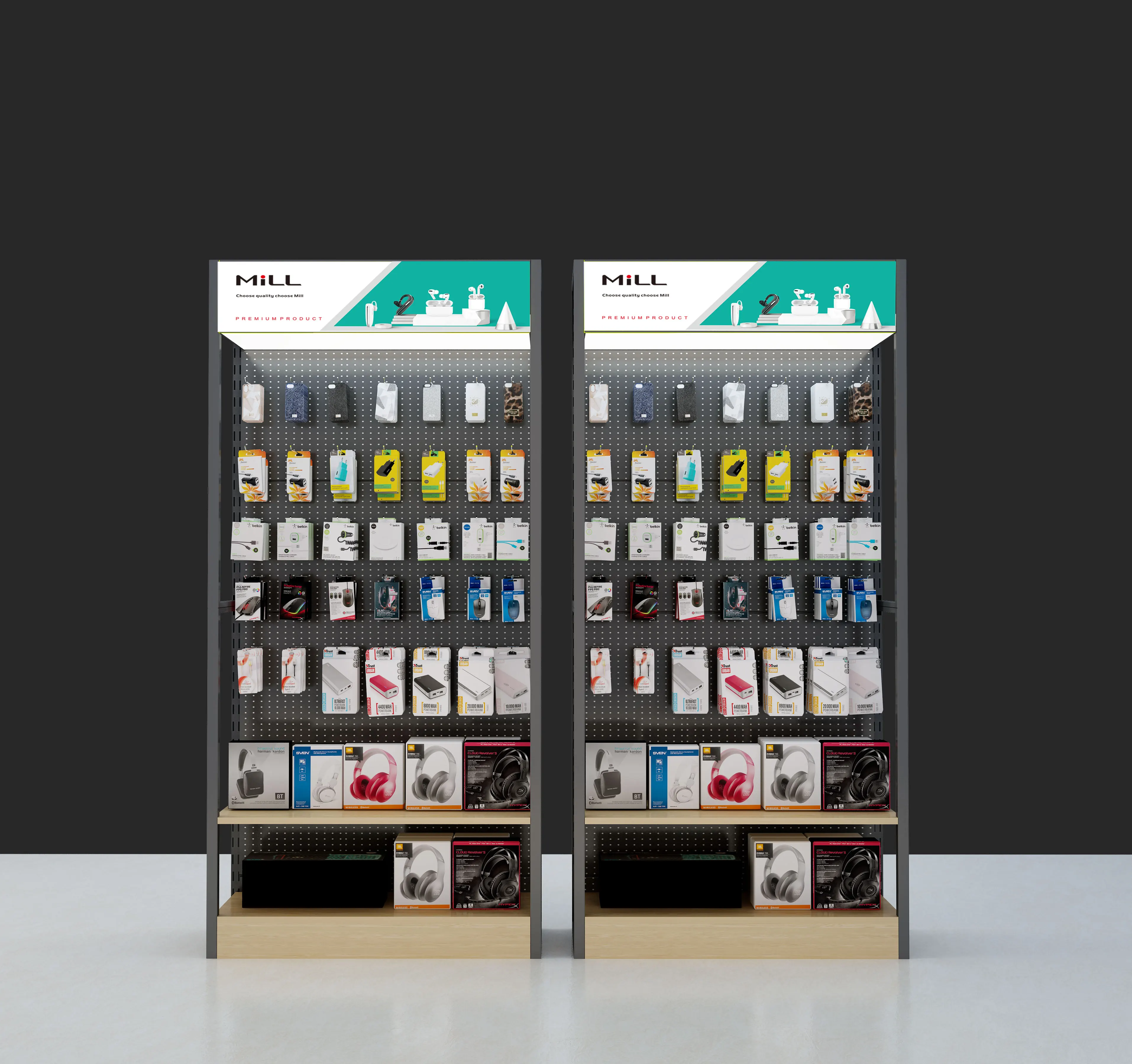 Customized Mobile Phone Accessories Rack Wall Display Cabinet Cell Phone Metal Shelves For Phone Case