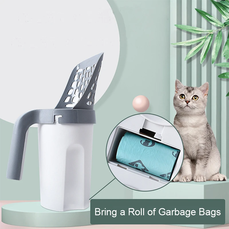 Cat litter excrement shovel large capacity portable all-in-one cat litter scoop shovel with bag
