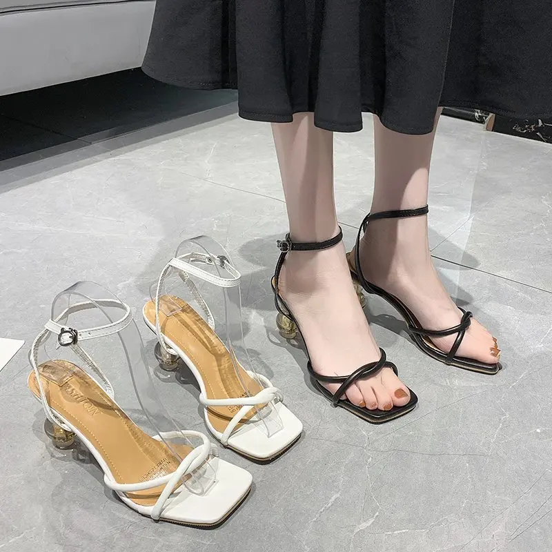 sexy high heels sandals Summer new fashion transparent crystal with strap party outdoor banquet girl large size sandals