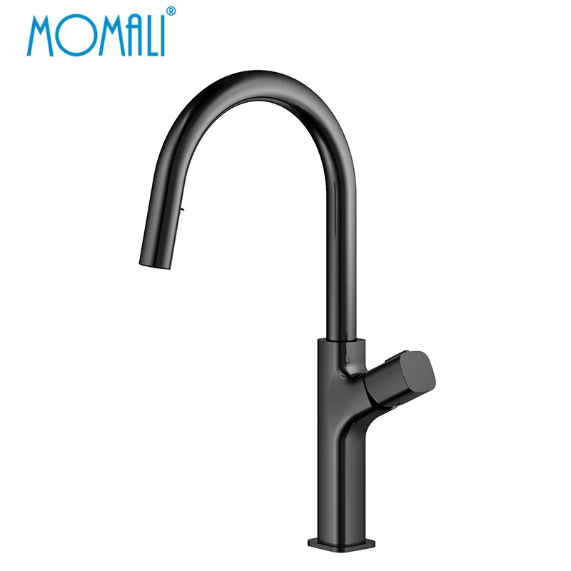 Momali wholesale price chrome matte black gun metal rose gold hidden brass retractable pullout pull-out kitchen sink faucet