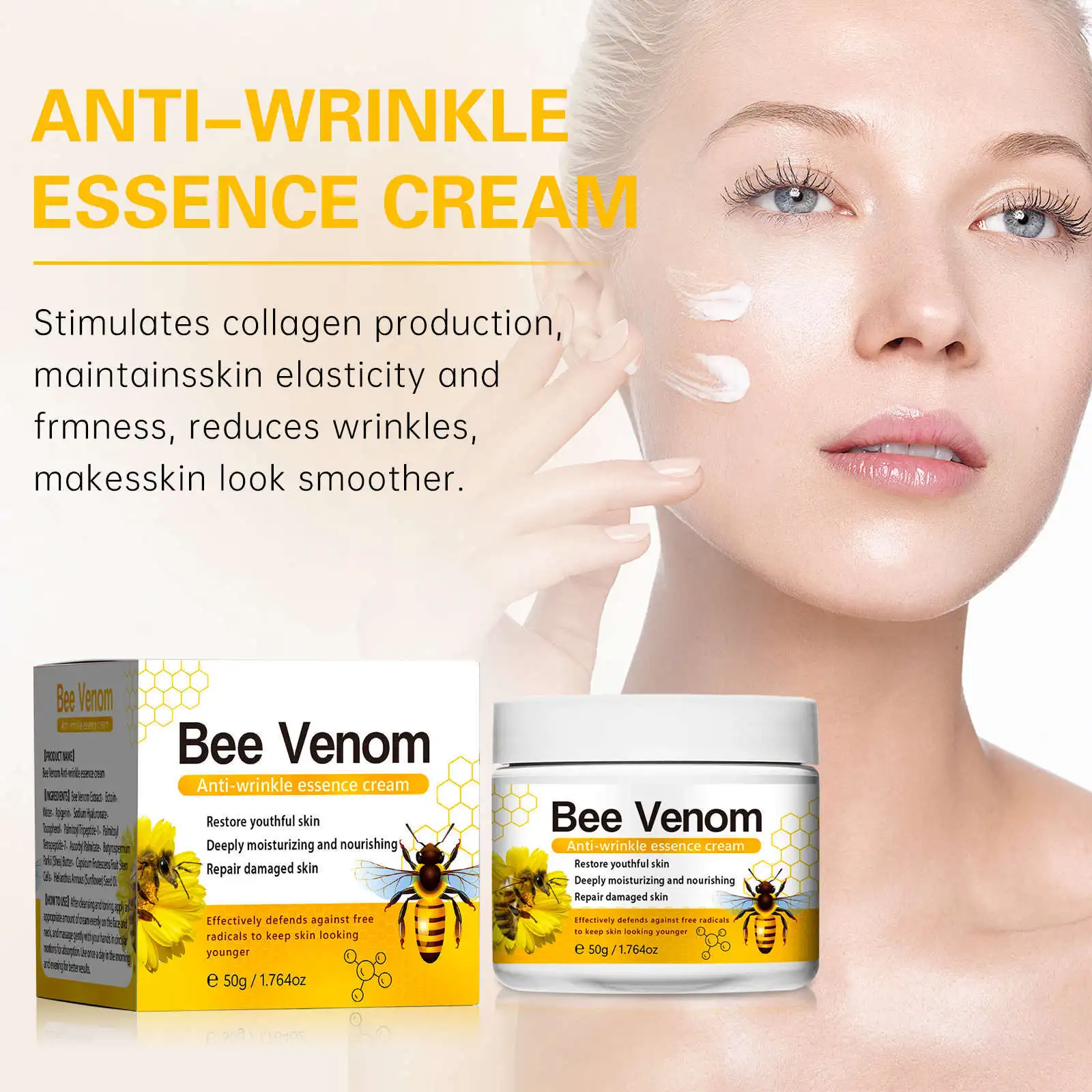 Oem Bee Venom Anti-Wrinkle Cream Anti-Wrinkle Hydrating Light Lines Brightening Wholesale Facial Anti-Wrinkle Cream 50G