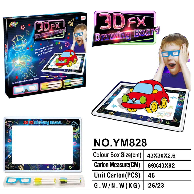 children intelligence toy gift led light diy handwriting 3D FX dinosaur magic glow writing sketchpad drawing pad painting board