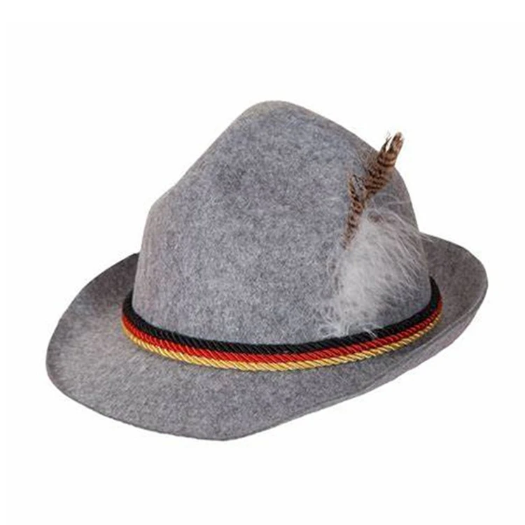 Feather decorative fedora custom wholesale wool felt german oktoberfest hat