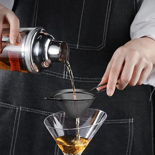 Mesh Strainer, 3.3 Inch Stainless Steel Tea Cocktail Coffee Flour Strainer with Long Handle for Kitchen Bar, Small Conical Cone