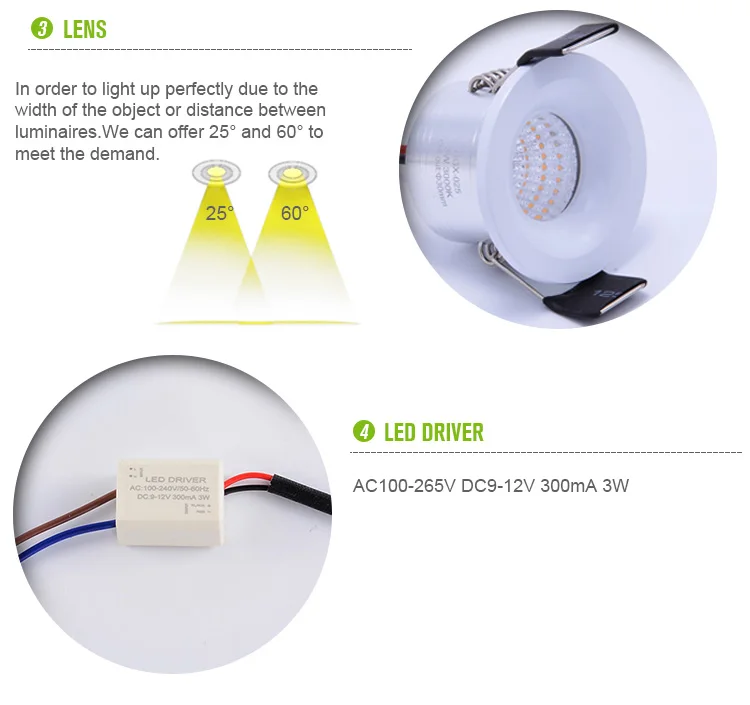 High quality Dimension 38mm cut out size 30mm 3w mini spot led,mini spotlights led for cabinet