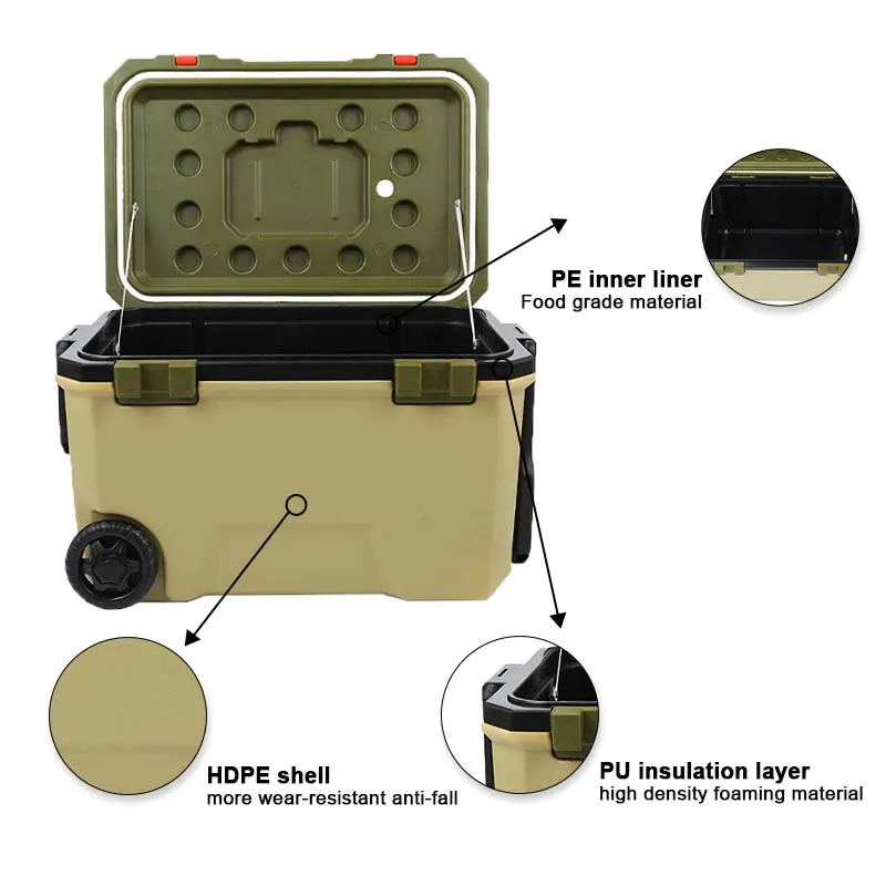 New Arrival High Quality Ice Food Fruit Fish Boxes PU Foam Thermal Insulated Waterproof 36L Ice Chest Cooler  Box with wheels